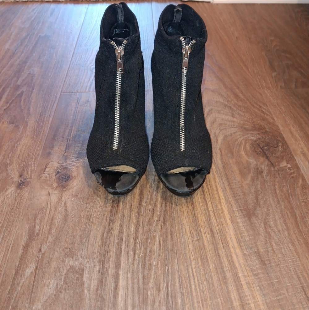 Black Peep-Toe Ankle Boots